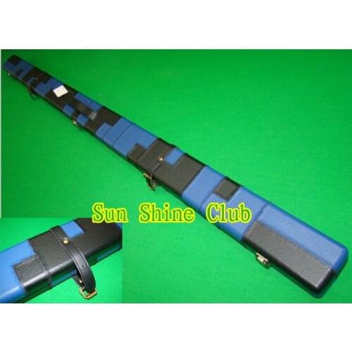 Free shipping black and blue patch patch design in 60" 2compartments leather snooker cue cases with bronze lock