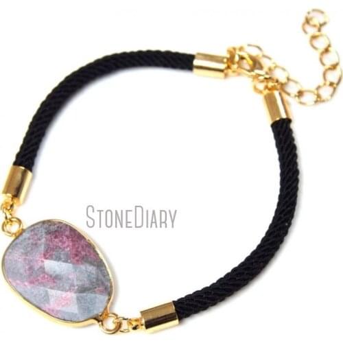 10Pcs Designer Stone Bracelet Black Fiber Cotton Gold Electroplated Faceted Free Form Bracelet Adjustable BM14887