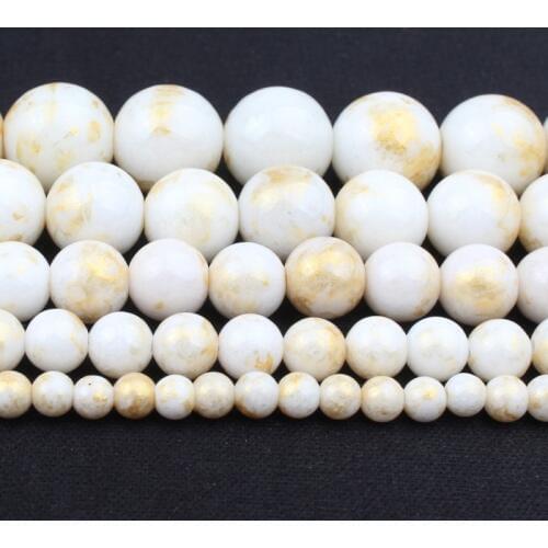 White Gold Jades Stone Beads 4/6/8/10/12mm Round Loose Beads for Jewelry Making Diy Bracelet 15'' Accessories Jewellery
