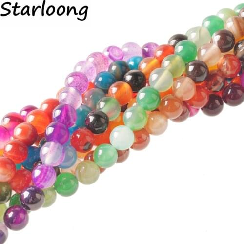 2 Strand Natural Agates bead Spacer Loose stripe agat Beads Round Gem Stone beads DIY For bracelet jewelry making 4-12mm