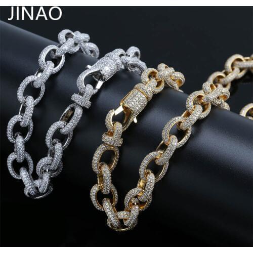 JINAO Hip Hop Micro Pave Zircon Chain 15mmTwisted and Oval Link Chain Necklaces For Women Male Gifts Lobster Clasp