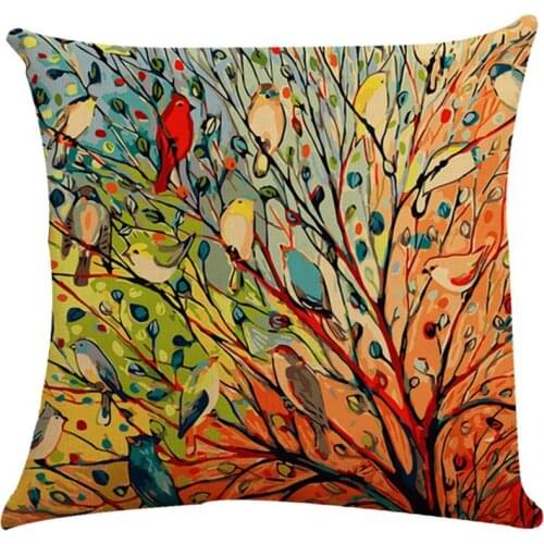 Throw Pillow Case Cushion Cover 18" x 18" 45 x 45 cm New Creative Style Flowers and Birds Linen Hemp Pillowcase