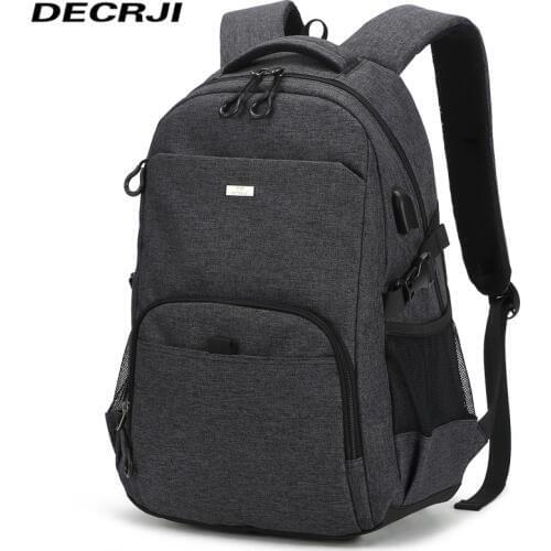 DECRJI Casual Oxford Men Backpack USB Charge Multifunction Laptop Backpack Large Capacity Travel Bagpack School Bag For Teenager