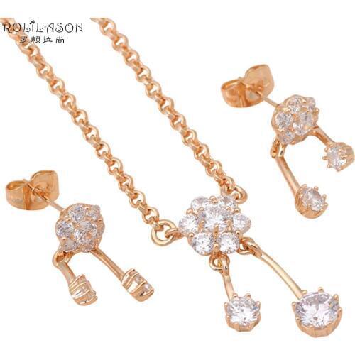 Really delicate design gold Tone Necklaces Pendants Earrings Flower style AAA Zirconia Set Fashion jewelry JS314