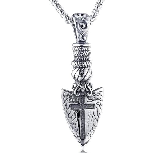 Stainless Steel Gothic Jewelry Viking Pattern Arrow Cross Pendant Necklacet For Biker Men Fashion Jewelry