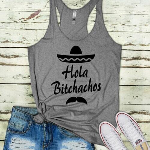 Hola bitchachos tank top dog mom print clothes rose tanks pineapple cute beach tops festival 2019 girls fashion sexy summer