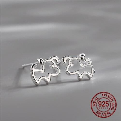 INEFFA 100% 925 Sterling Silver Cute Animal Cartoon Dog Stud Earrings for Women And Girl Fashion Korean Style Jewelry Brincos