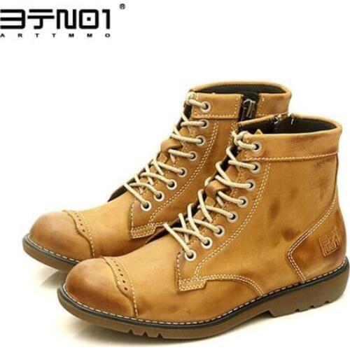 Clearance Sale !! Classical Retro Mens Boots Genuine Leather Lace Up Ankle Boots Zip Work Safety Boots Man Desert Boots