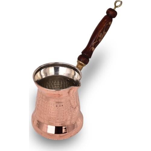 HANDMADE COPPER SULTAN COFFEE POT THICK WOODEN HANDLE FOR 2 PERSONS
