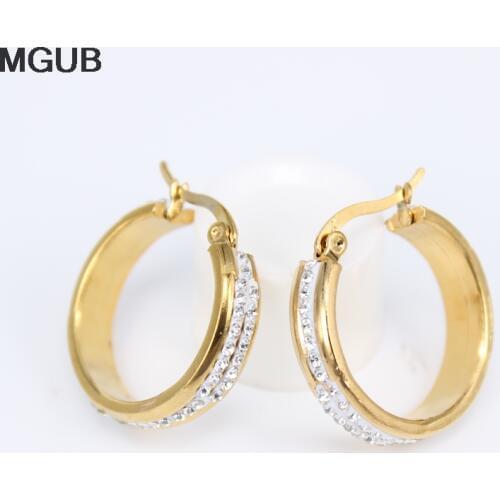 2020 New design Wholesale Hoop Earrings Women Gold Color Round Circle Stainless Steel crystal Earring fashion jewelryLH838