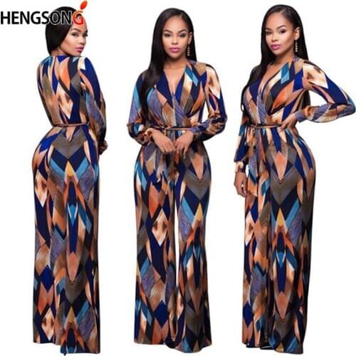 2020 Fashion Bohemian Printing Jumpsuit Women Sexy V-neck Lace-up Wide Leg Jumpsuit Rompers Overalls For Women