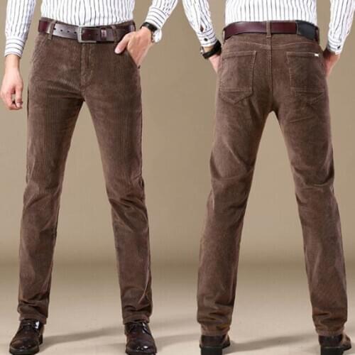 High Quality Mens Corduroy Casual Pants Business Fashion Solid Color Elastic Regular Fit Trousers Male