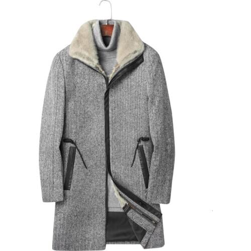 Real Fur Coat Natural Mink Fur Parka Mens Winter Jacket Men Natural Wool Coats Luxury Warm Jackets Plus Size Veste Homme MY1886