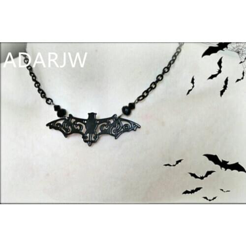 Gothic bat necklace black filigree black crystal darkness jewelry delicacy grace vampire Halloween fashion pendant women gift