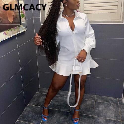 Long Sleeve Chic Button Up Shirt Dress Elegant Mermaid Mini Dress