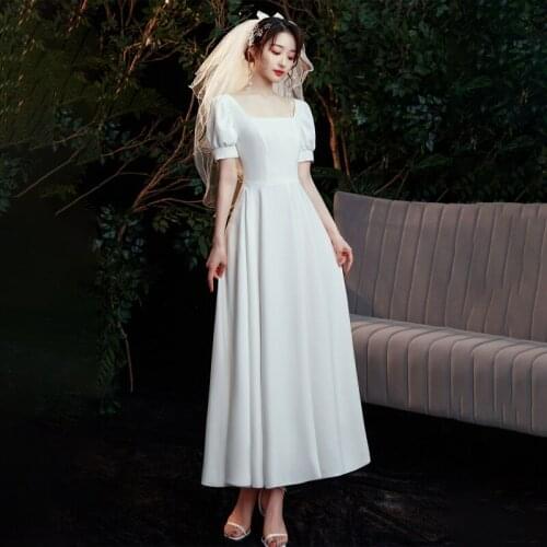 Special Occasion Dresses Vintage Square Collar Short Floor-Length A-Line Luxury White Zipper Fashion Elegant Lady Prom Gown E881