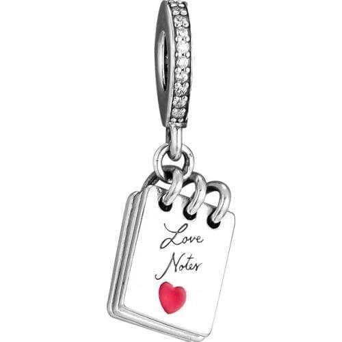 Fits for Pandora Charms Bracelets Love Notes Beads with Red Enamel 100% 925 Sterling Silver Jewelry Free Shipping