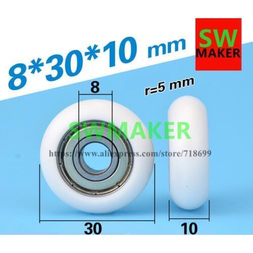 8*30*10mm package plastic bearing wheel fit European standard aluminum profile silent nylon coated plastic injection pulley