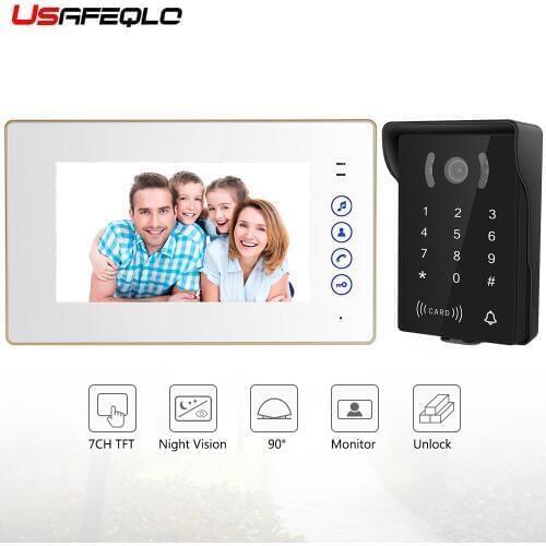 USAFEQLO 7'' TFT LCD Wired Video Door Phone Visual Video Intercom Speakerphone Intercom System With Waterproof Outdoor IR Camera
