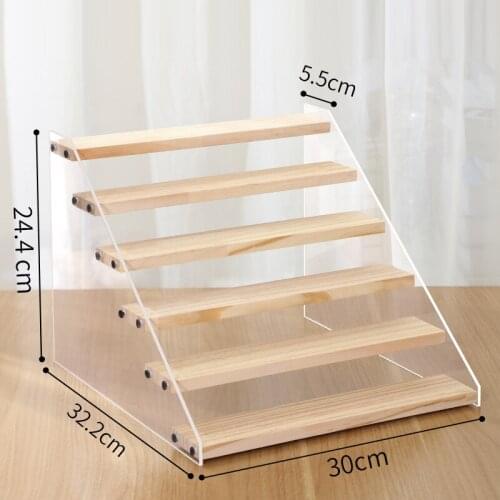 Clear Acrylic Mix Wooden Cosmetics Storage Rack Detachable Cartoon Character Ladder Frame Holder Car Model Purse Display Stand