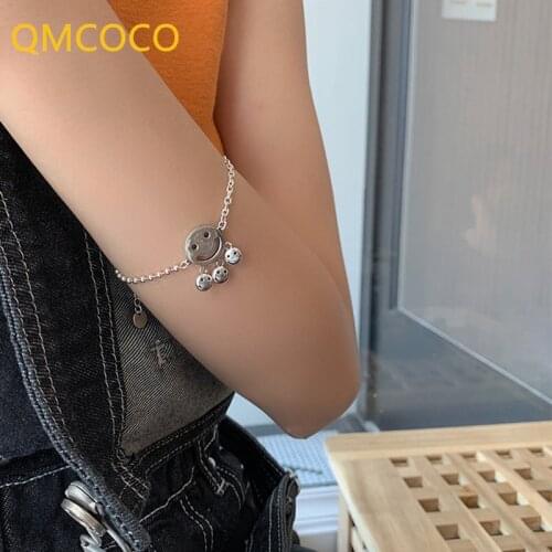 QMCOCO 925 Silver Tassel Bracelets For Women New Fashion Cute Smile Face Pendant Elegant Wedding Bride Jewelry Gifts