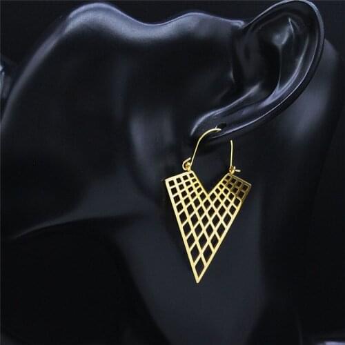 2021 Stainless Steel Geometry Hoop Earings Women Gold Color Big Triangle Earrings Women Boho Jewelry aros mujer oreja E9300S01