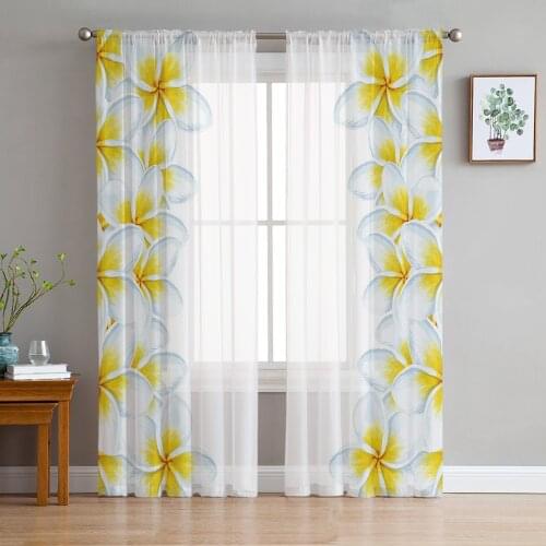 White Flower Plumeria Screens Voile Tulle Sheer Curtains for Bedroom Living Room Kitchen Decor Chiffon Windows Curtain