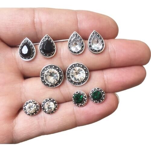 Vintage Geometric Stud Earrings Set For Women Girls 2019 Fashion Bead Stone Flower Small Earrings Boucle d'oreille Femme Gifts