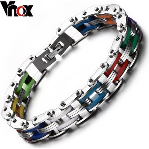 Vnox Rainbow Silicone Stainless Steel Bracelet Bangle Handmade 9 color for Women/Men