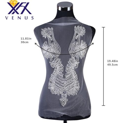 XFX VENUS 1 pc Wedding Dress Rhinestone Diamante Beads Patches Diamond Bodice Applique Trimming Lace for Show Dress