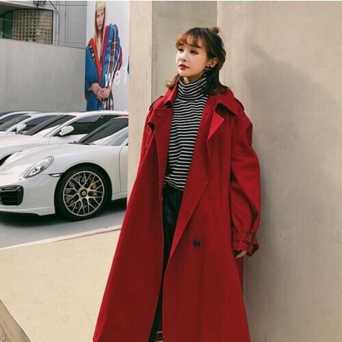 2020 Autumn Winter Womens Double Breasted Trench Coat Belt Classic Elegant Lady Midi Long Windbreaker Chic Outwear Overcoat