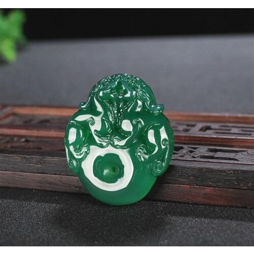 1PC Natural Green Agate Pixiu Jade Pendant Necklace Chalcedony Carved Charm Jewellery Fashion Amulet for Men Women Lucky Gifts
