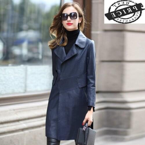 100% Real Sheepskin Coats Female Long Genuine Leather Mouton Jacket Women Trench Coat Spring Autumn Loose Clothes LWL156a