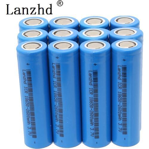 12PCS Battery 18650 rechargeable Battery for samsung 18650 Batteries 3.7v Li-ion 2600MAH rechargable Batteries for flashl