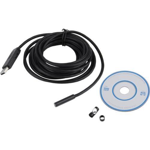 5M 7mm Lens USB Endoscope Waterproof 6 LED Borescope Tube Inspection Video Photo Capture Mini Camera with Driver CD Black New