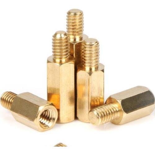 5pcs M6 Series M5*L(10-80mm)+E(7mm) Brass Copper M6 Hex Column Standoff Support Spacer Pillar PCB Board Male to Female
