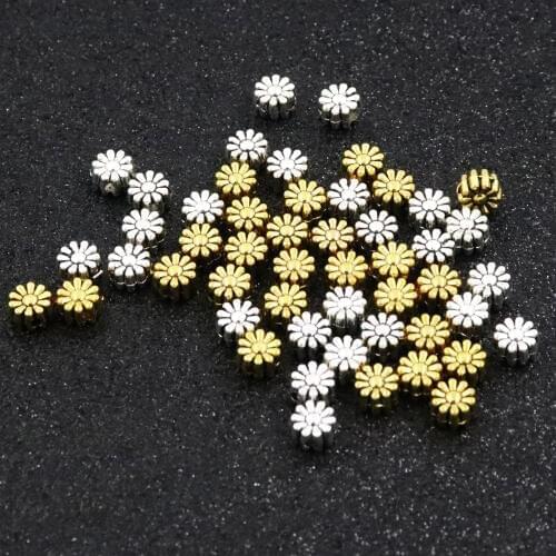 50pcs Mixed Color Flower Mixed Loose Spacers Metal Beads For Jewelry Finding Spacers Beads Needlework DIY Jewelry Accessories
