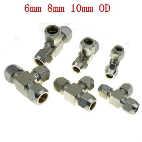 6 mm 8mm 10mm OD Brass Nickel Plated Compression Fitting Union Tee Connector