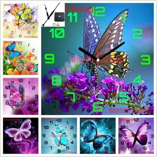 Diamond mosaic sale clock butterfly 5d diamond embroidery full set diamond painting 5d and clock animal decor home wall sticker