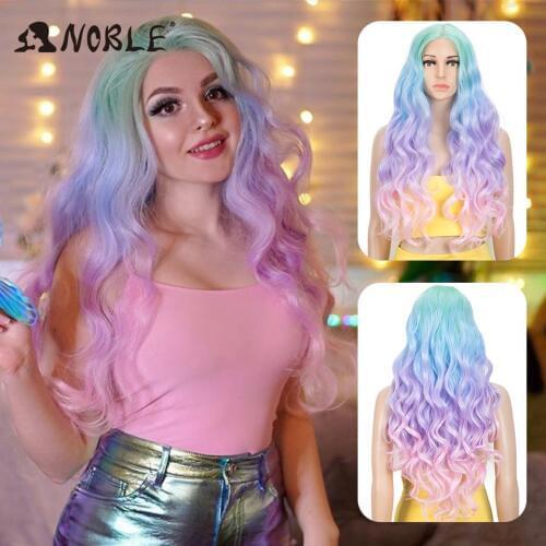 Noble Cosplay Wavy Synthetic Lace Front Wig Lace Part Wig Fiber Long Wigs For Wome colored wigs Cosplay 30 inch Lace Front Wig