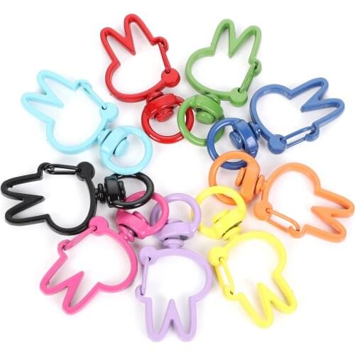 10Pcs Mixed Colors Rabbit Shaped Lobster Lock Key Connector Clasps Keyrings Split Rings DIY keychain Jewelry Making Key Rings
