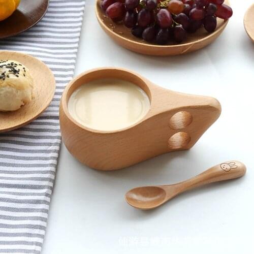 Japanese-style Wood Milk Cup Portable Coffee Mug Rubber Wood Handle Handmade Crafts Reusable Teacup for Water Juice Milk Coffee