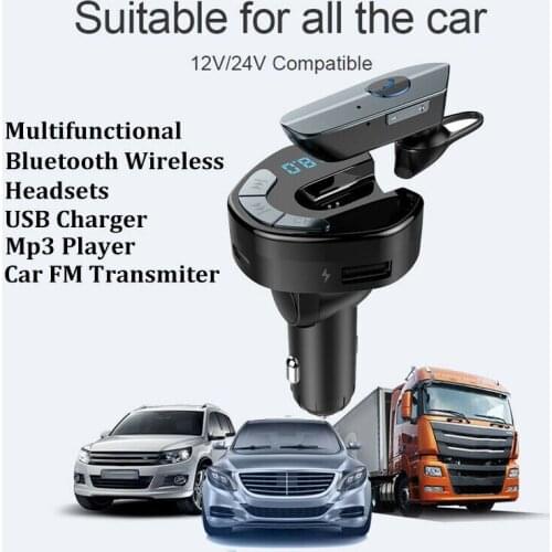 FM Transmitter Wireless USB Car Charger for Mobile Phone Handsfree MP3 with Wireless Bluetooth Earphone ND998