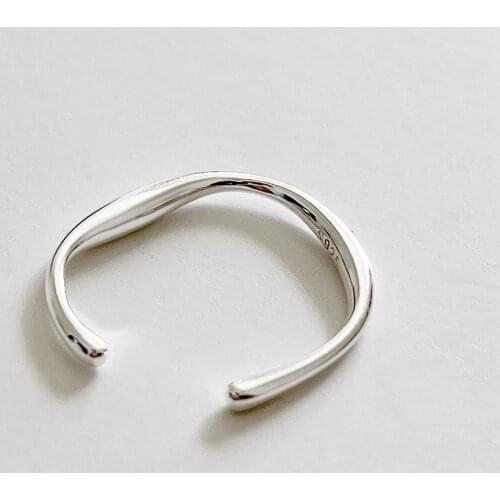 Gothic Authentic 925 Sterling Silver FINE Jewelry Irregular Line WaterWave Ring adjust Simple TLJ1681