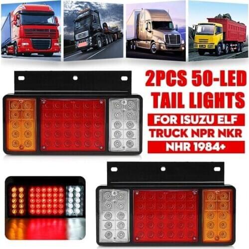 2Pc 50LED 2V Pair LED Rear Tail Light Lamps For ISUZU Elf Truck NPR NKR NHR 1984-up Waterproof