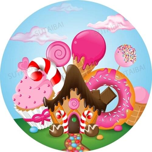 Candy Shop Backdrop Girl Birthday Party Decoration Round Circle Background Cylinder Covers Photocall Baby Shower Portrait Banner