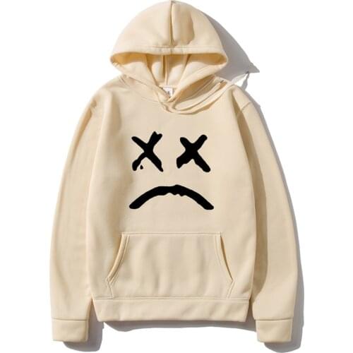 Korean Streetwear Sweatshirt Men Women Casual Pullover Hip Hop Long Sleeve Smile Sad Face Line Print Sportswear Tops Hoodies