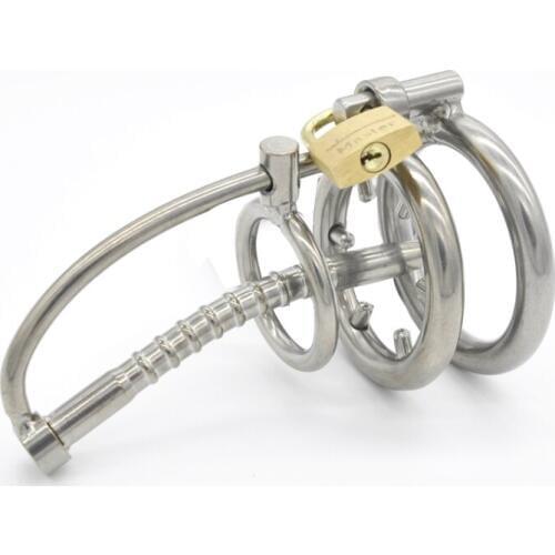 Male Chastity Cage Metal Cock Ring Stainless Steel Chastity Cage with Urethral Insert Penis Plug Horse Eye Sounds Catheter G133
