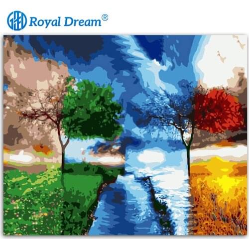 ROYALDREAM Abstract Four Seasons Tree DIY Painting By Numbers Kit Paint On Canvas Painting Calligraphy For Home Decor