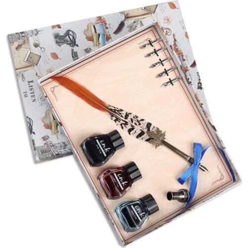 Calligraphy Feather Dip Pen Set Copper Pen Handle Stainless Steel Pen Tip Ink Quill Writing Can Be Collected As Art Retailsale